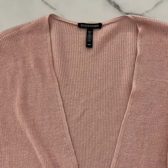 Eileen Fisher Long Organic Linen & Cotton Cardigan Pink Sz M minimalist Coastal - Picture 5 of 11